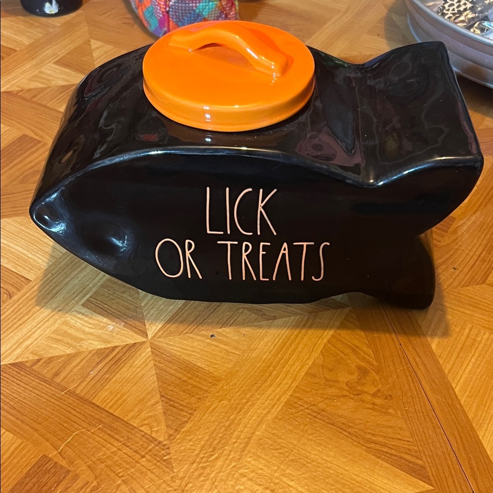 Rae Dunn Black and Orange Pet Treat Container
